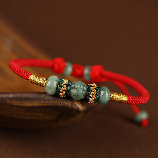 Buddha Stones Jade Abacus Bead Wohlstand Rote Schnur Seil Armband