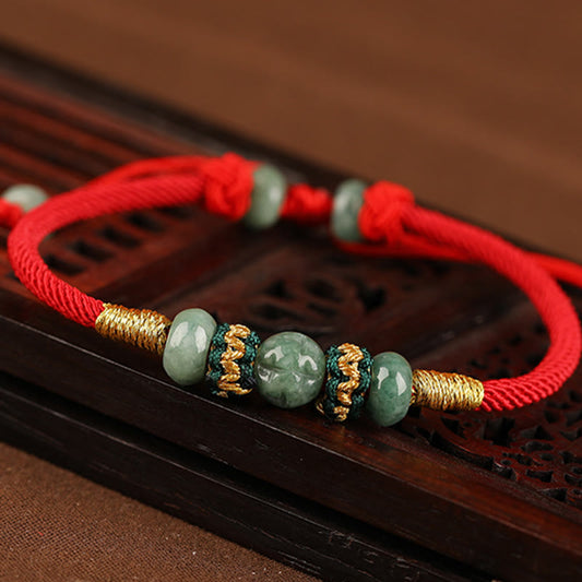 Buddha Stones Jade Abacus Bead Wohlstand Rote Schnur Seil Armband