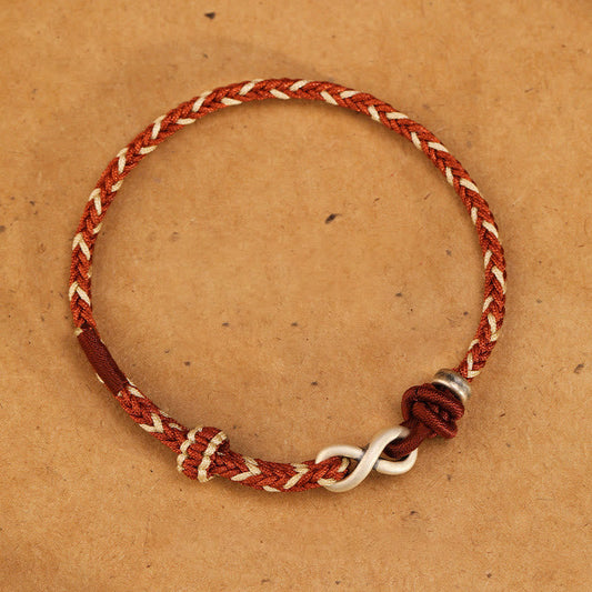 Buddha Stones Handgefertigtes 999 Sterling Silber Endlosknoten Unendlichkeitssymbol Glücksseil Armband
