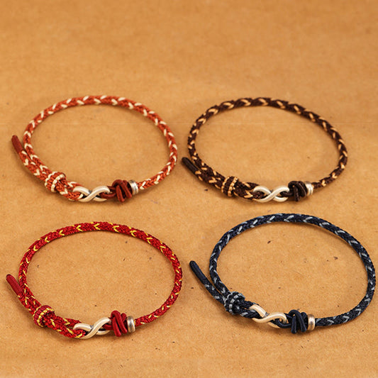 Buddha Stones Handgefertigtes 999 Sterling Silber Endlosknoten Unendlichkeitssymbol Glücksseil Armband