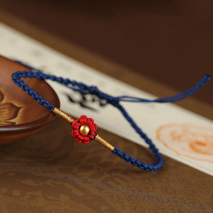 Buddha Stones 999 Gold Mini-Perle Handgefertigtes Blumendesign Glücksschutz Seilarmband 