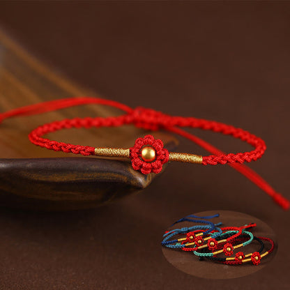 Buddha Stones 999 Gold Mini-Perle Handgefertigtes Blumendesign Glücksschutz Seilarmband 