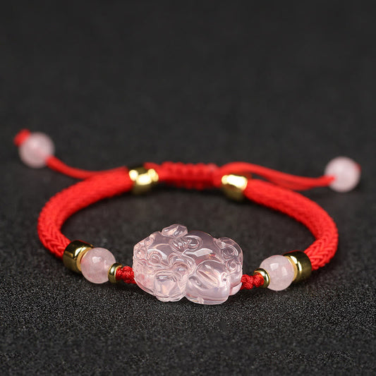 Buddha Stones PiXiu Rosa Kristall Reichtum String geflochtenes Armband 