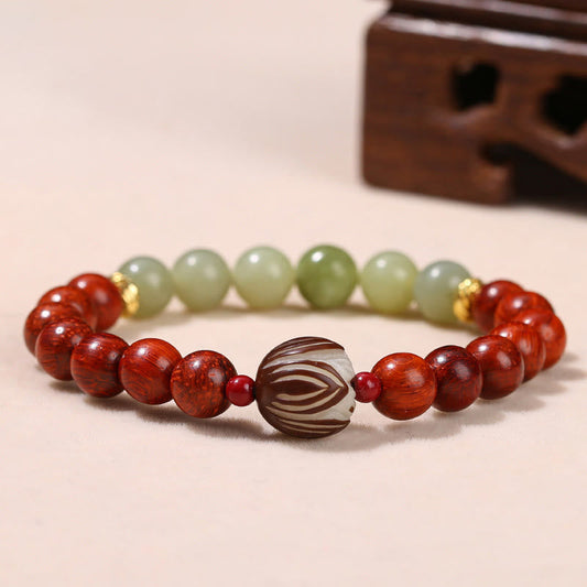Buddha-Steine, natürliches Rosenholz, Cyan-Jade, Bodhi-Samen, Lotus, Wärme, Ruhe, Armband