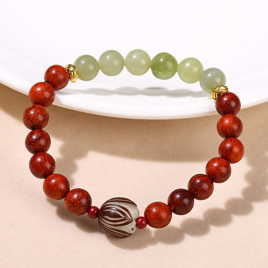 Buddha-Steine, natürliches Rosenholz, Cyan-Jade, Bodhi-Samen, Lotus, Wärme, Ruhe, Armband
