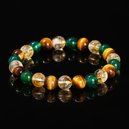 Buddha Stones Natürliches Tigerauge Grüner Achat Citrin Mix and Match Perlen Schutzarmband