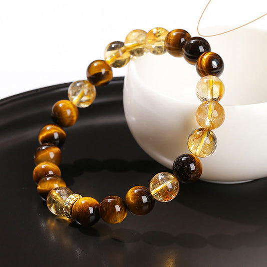 Buddha Stones Armband mit natürlichen Tigeraugen- und Citrinperlen, Stärke