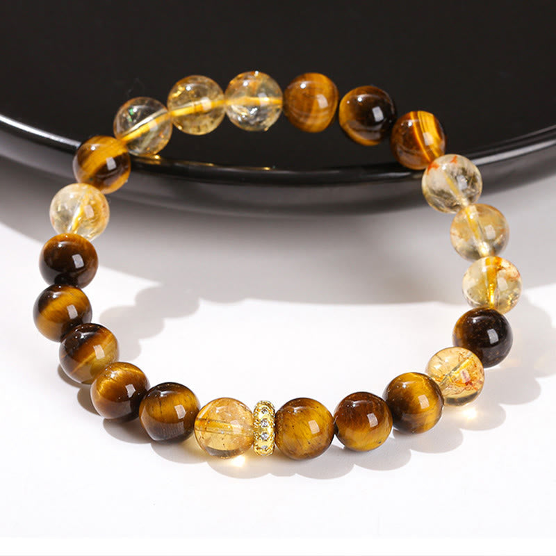 Pulsera de fuerza con cuentas de citrino y ojo de tigre natural de Buddha Stones