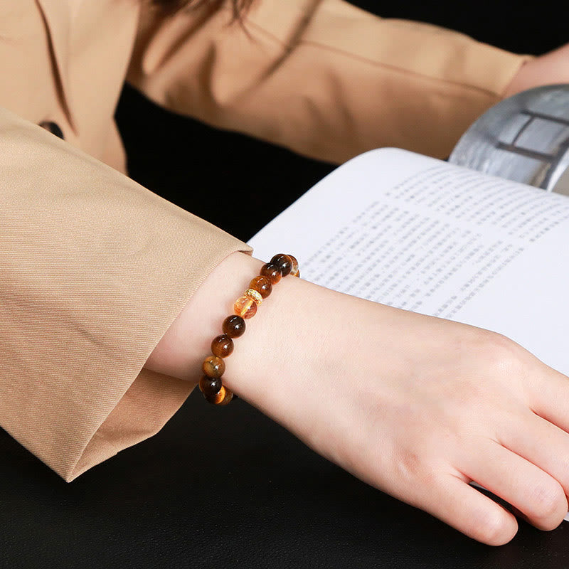 Pulsera de fuerza con cuentas de citrino y ojo de tigre natural de Buddha Stones