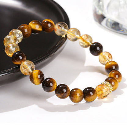 Pulsera de fuerza con cuentas de citrino y ojo de tigre natural de Buddha Stones