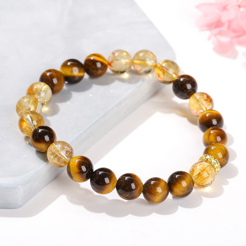 Pulsera de fuerza con cuentas de citrino y ojo de tigre natural de Buddha Stones