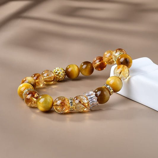 Buddha Stones Armband mit natürlichen Tigeraugen- und Citrinperlen, Stärke und Mut