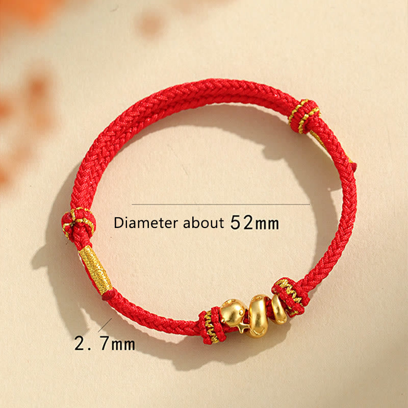 Buddha Stones Handgefertigtes 999 Sterling Silber Goldenes Jahr der Schlange Rote Schnur Schutz Geflochtenes Armband