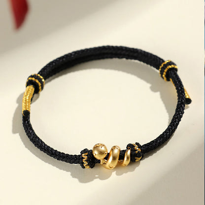 Buddha Stones Handgefertigtes 999 Sterling Silber Goldenes Jahr der Schlange Rote Schnur Schutz Geflochtenes Armband