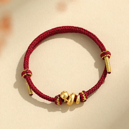 Buddha Stones Handgefertigtes 999 Sterling Silber Goldenes Jahr der Schlange Rote Schnur Schutz Geflochtenes Armband