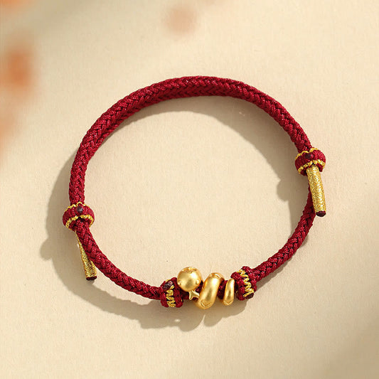 Buddha Stones Handgefertigtes 999 Sterling Silber Goldenes Jahr der Schlange Rote Schnur Schutz Geflochtenes Armband