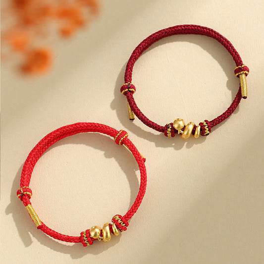 Buddha Stones Handgefertigtes 999 Sterling Silber Goldenes Jahr der Schlange Rote Schnur Schutz Geflochtenes Armband