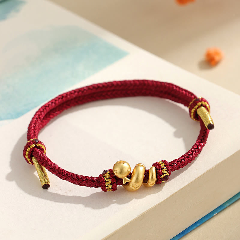 Buddha Stones Handgefertigtes 999 Sterling Silber Goldenes Jahr der Schlange Rote Schnur Schutz Geflochtenes Armband