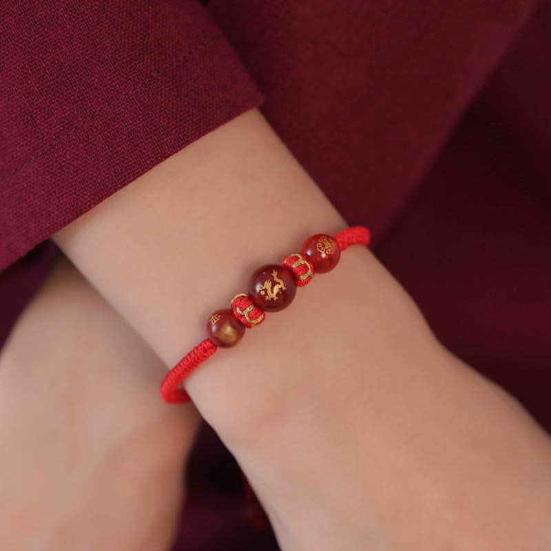 Buddha Stones Handgefertigtes rotes Achat-Schutzarmband mit chinesischem Sternzeichen und roter Schnur, geflochten