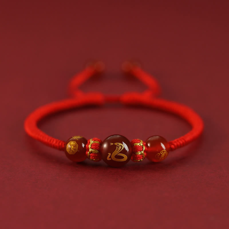 Buddha Stones Handgefertigtes rotes Achat-Schutzarmband mit chinesischem Sternzeichen und roter Schnur, geflochten