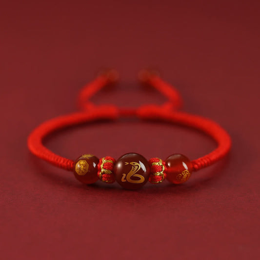 Buddha Stones Handgefertigtes rotes Achat-Schutzarmband mit chinesischem Sternzeichen und roter Schnur, geflochten