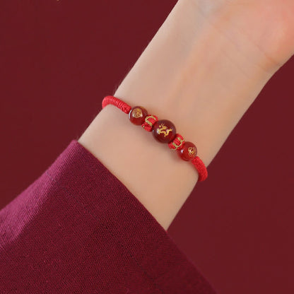 Buddha Stones Handgefertigtes rotes Achat-Schutzarmband mit chinesischem Sternzeichen und roter Schnur, geflochten