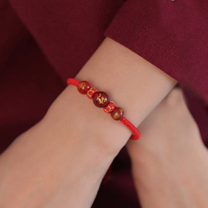 Buddha Stones Handgefertigtes rotes Achat-Schutzarmband mit chinesischem Sternzeichen und roter Schnur, geflochten