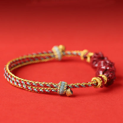 Buddha-Steine, handgefertigt, rote Schnur, Zinnober, chinesisches Sternzeichen, geflochtenes Segensarmband 