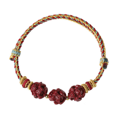 Buddha-Steine, handgefertigt, rote Schnur, Zinnober, chinesisches Sternzeichen, geflochtenes Segensarmband 