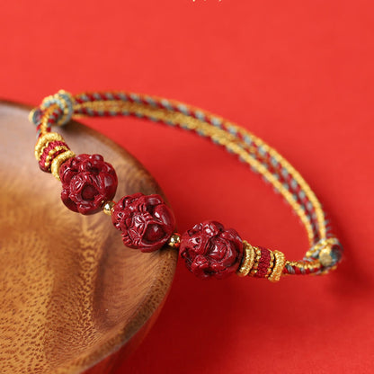 Buddha-Steine, handgefertigt, rote Schnur, Zinnober, chinesisches Sternzeichen, geflochtenes Segensarmband 