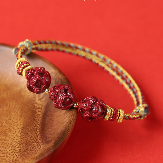Buddha-Steine, handgefertigt, rote Schnur, Zinnober, chinesisches Sternzeichen, geflochtenes Segensarmband 