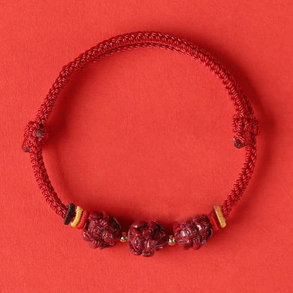 Buddha-Steine, handgefertigt, rote Schnur, Zinnober, chinesisches Sternzeichen, geflochtenes Segensarmband 