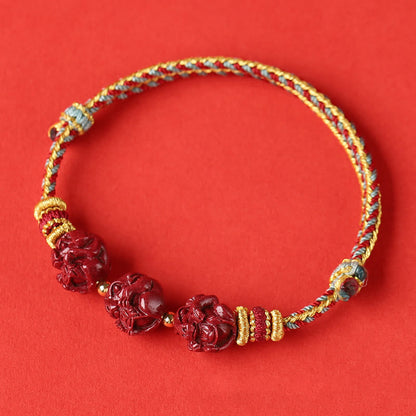 Buddha-Steine, handgefertigt, rote Schnur, Zinnober, chinesisches Sternzeichen, geflochtenes Segensarmband 