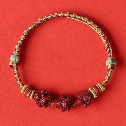 Buddha-Steine, handgefertigt, rote Schnur, Zinnober, chinesisches Sternzeichen, geflochtenes Segensarmband 