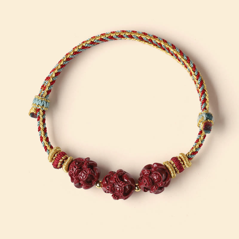 Buddha-Steine, handgefertigt, rote Schnur, Zinnober, chinesisches Sternzeichen, geflochtenes Segensarmband 