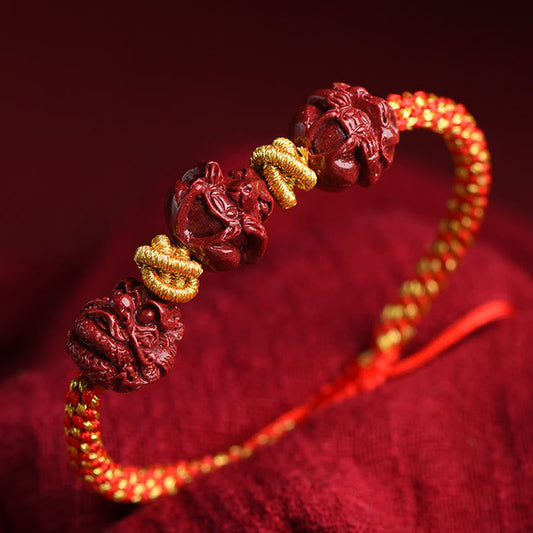 Buddha Stones Handgemachtes Zinnober-Armband mit chinesischem Sternzeichen, rote Schnur, geflochten, Glücksarmband 