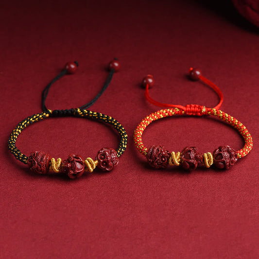 Buddha Stones Handgemachtes Zinnober-Armband mit chinesischem Sternzeichen, rote Schnur, geflochten, Glücksarmband 