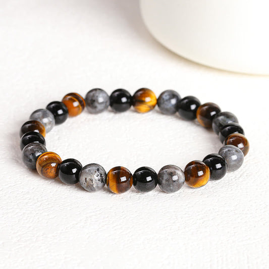 Buddha Stones Tigerauge Schwarzer Glitzerstein Schwarze Glasperlen Schneeflockenobsidian Lavastein Rhodonit Schutzarmband 