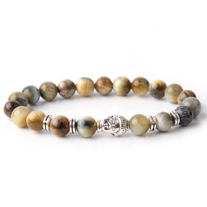 Buddha-Steine, blau, grün, rot, Tigerauge, Buddha-Kopf, Balance-Armband 