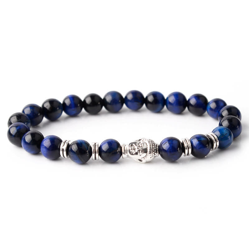 Buddha-Steine, blau, grün, rot, Tigerauge, Buddha-Kopf, Balance-Armband 