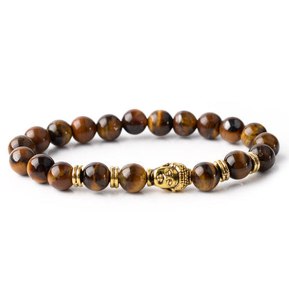 Buddha-Steine, blau, grün, rot, Tigerauge, Buddha-Kopf, Balance-Armband 