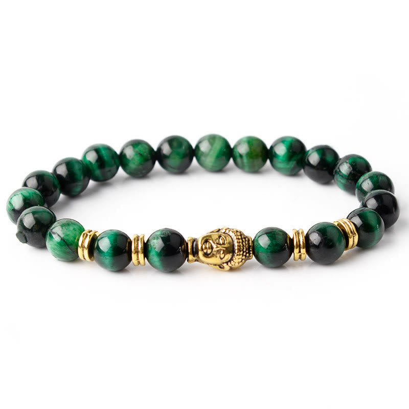 Buddha-Steine, blau, grün, rot, Tigerauge, Buddha-Kopf, Balance-Armband 