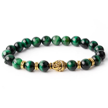 Buddha-Steine, blau, grün, rot, Tigerauge, Buddha-Kopf, Balance-Armband 