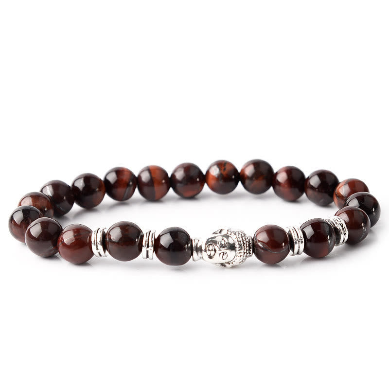 Buddha-Steine, blau, grün, rot, Tigerauge, Buddha-Kopf, Balance-Armband 