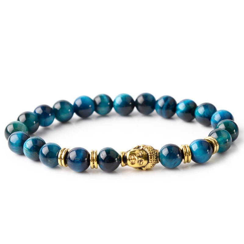 Buddha-Steine, blau, grün, rot, Tigerauge, Buddha-Kopf, Balance-Armband 