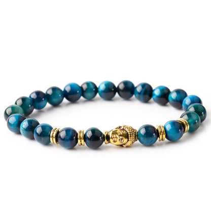 Buddha-Steine, blau, grün, rot, Tigerauge, Buddha-Kopf, Balance-Armband 