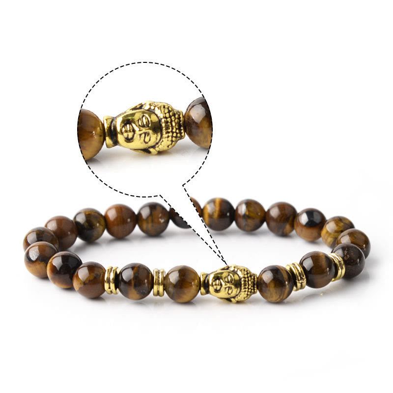 Buddha-Steine, blau, grün, rot, Tigerauge, Buddha-Kopf, Balance-Armband 