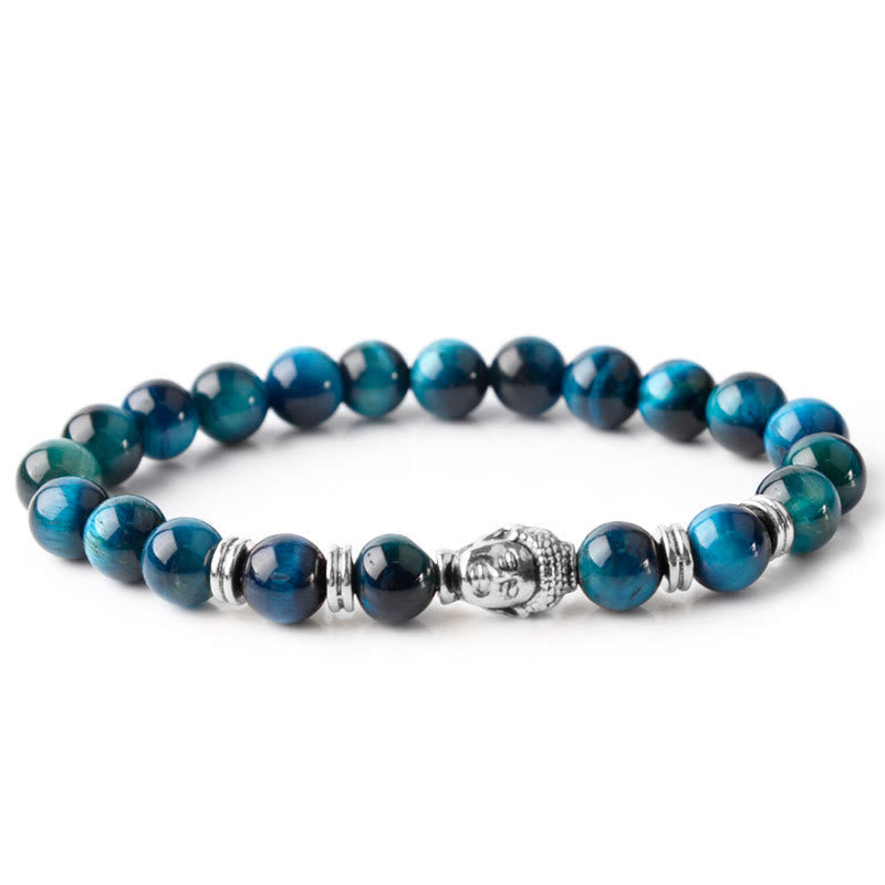 Buddha-Steine, blau, grün, rot, Tigerauge, Buddha-Kopf, Balance-Armband 