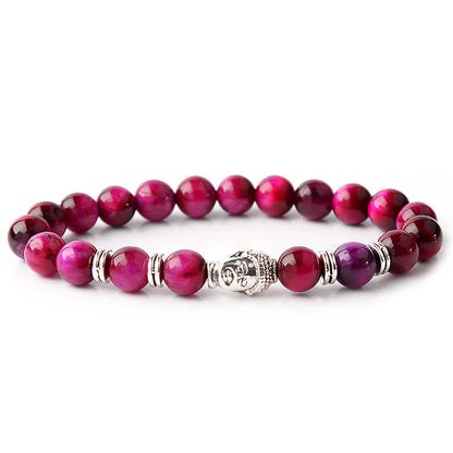 Buddha-Steine, blau, grün, rot, Tigerauge, Buddha-Kopf, Balance-Armband 