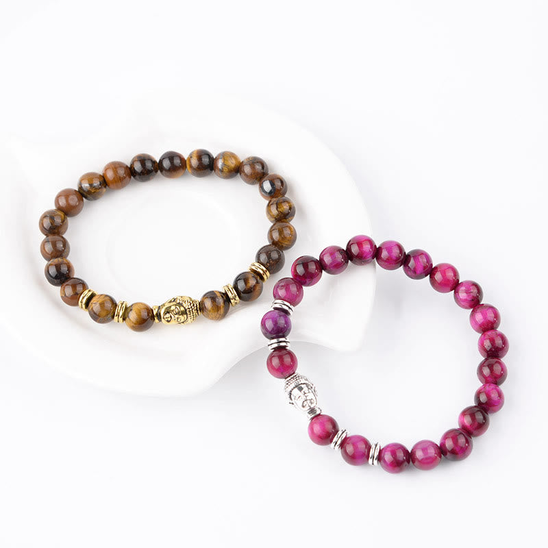 Buddha-Steine, blau, grün, rot, Tigerauge, Buddha-Kopf, Balance-Armband 